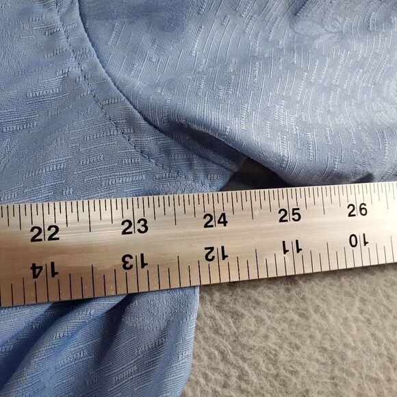 Passion Shirt Men 2XL Blue Polyester Short Sleeve Side Slit Collared Button Down - Picture 3 of 8